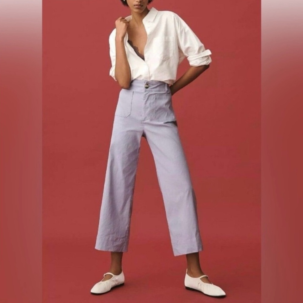 Anthropologie Colette Magic Fabric Lavender High‑Rise Cropped Wide‑Leg Pants